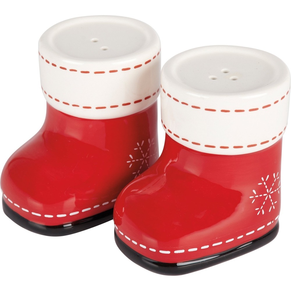 Primitives By Kathy Red Boots Salt And Pepper Shaker Winter Snowflakes